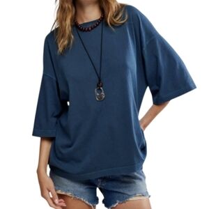Free People We The Free Large Oversized T-shirt Deep Blue Short Sleeve Tee